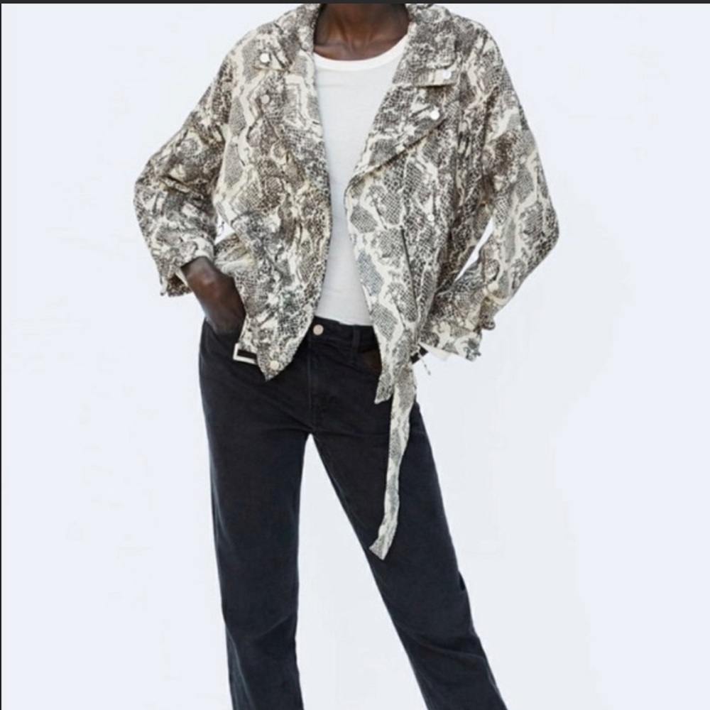 Oversized snake print moto jacket Zara